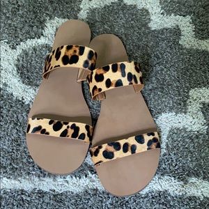 JCrew Leopard Calf Hair Slides Size 12